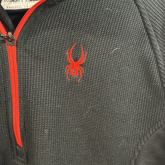 Spyder Quarter Zip Pullover Ski Sweater Black & Red Trim Ski Jacket size Medium - Picture 2 of 4